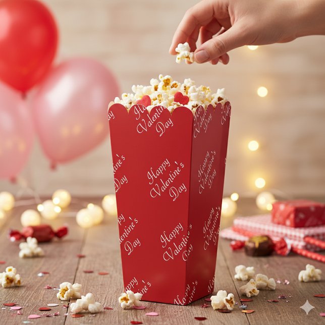 Ballotins Happy Valentines Day Text Pattern Stylish Popcorn (Happy Valentines Day Text Pattern Stylish Popcorn Favor Boxes)