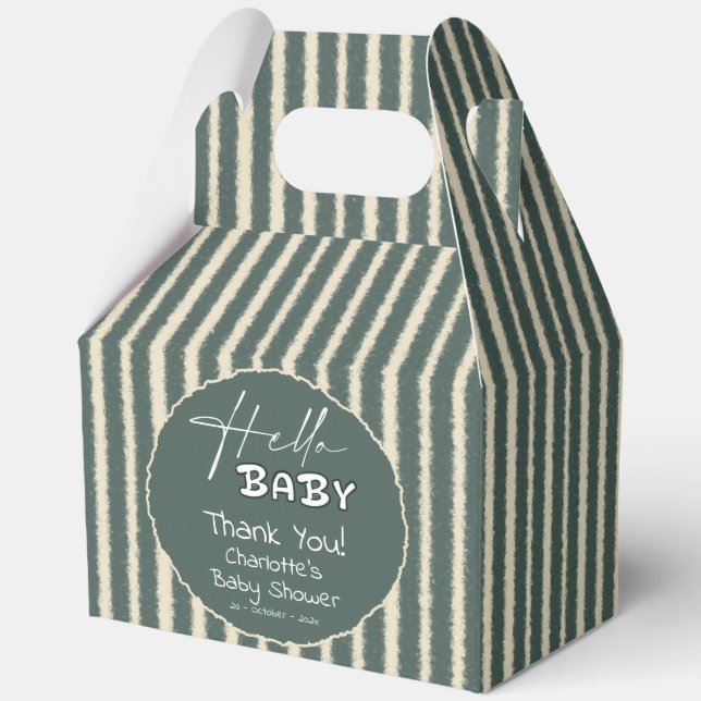 Ballotins Hello Baby Dark Green Stripes Baby Shower (Recto)
