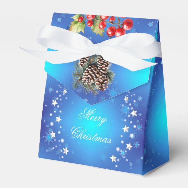 Ballotins Icy Blue White Stars Pine Cône Red Berries Cadeau (Verso)
