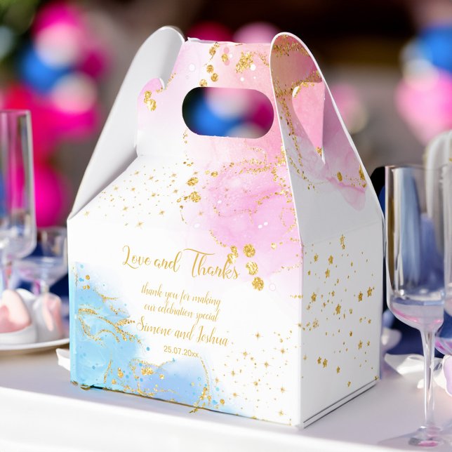 Ballotins Il ou elle oh bébé rose et bleu or parties scintil (He or she oh baby pink and blue gold glitter favor box)