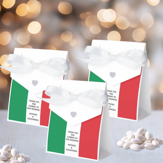 Ballotins Italian Flag Custom Wording (Italian Flag Custom Wording Small Tent Box Favor with White Ribbon for Italian Weddings and Parties)