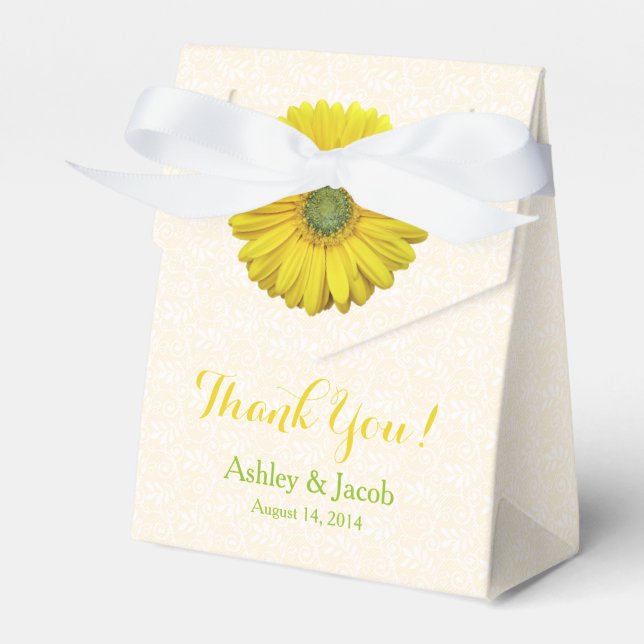 Ballotins Jaune Gerbera Daisy Blanc dentelle Mariage Merci (Verso)