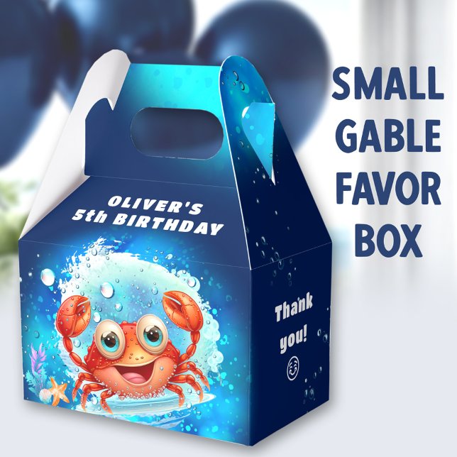 Ballotins Joli Crabe Garçon Anniversaire Marine Blue Pool Pa (Cute Crab Small Gable Favor Boxes - You can choose from 3 sizes of these gable favor boxes)