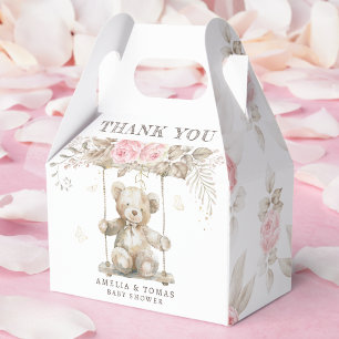 Ballotins Joli ours en peluche beige aquarelle fleurs roses