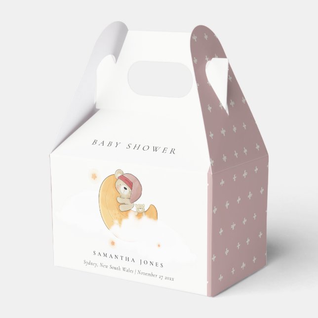 Ballotins Joli Ours Rose Sleepy Sur Lune Fille Baby shower (Verso)