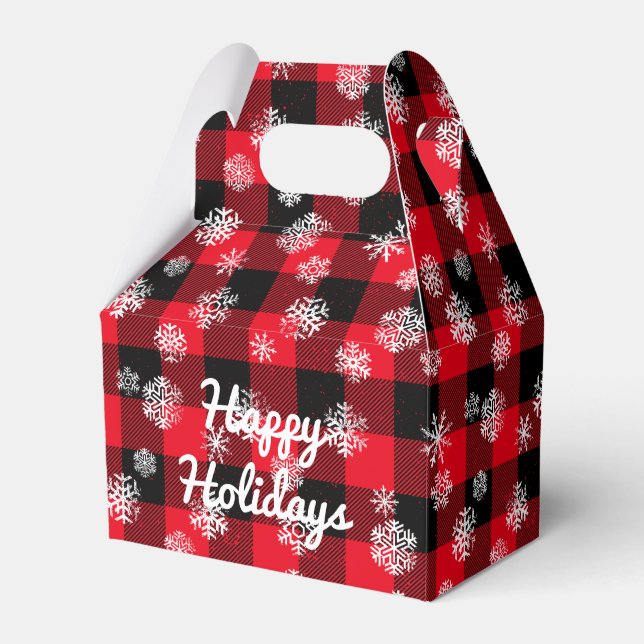 Ballotins Joyeuses fêtes l Snowflakes Red Buffalo Plaid (Verso)