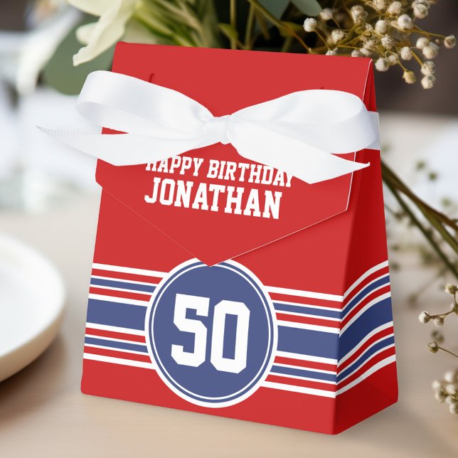 Ballotins Joyeux Anniversaire Sports avec l'âge - Rouge Bleu (Personalized gift box for birthday party favors)