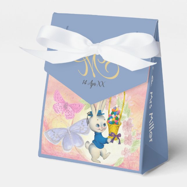 Ballotins Joyeux lapin de Pâques Monogramme Aquarelle Bleu E (Verso)