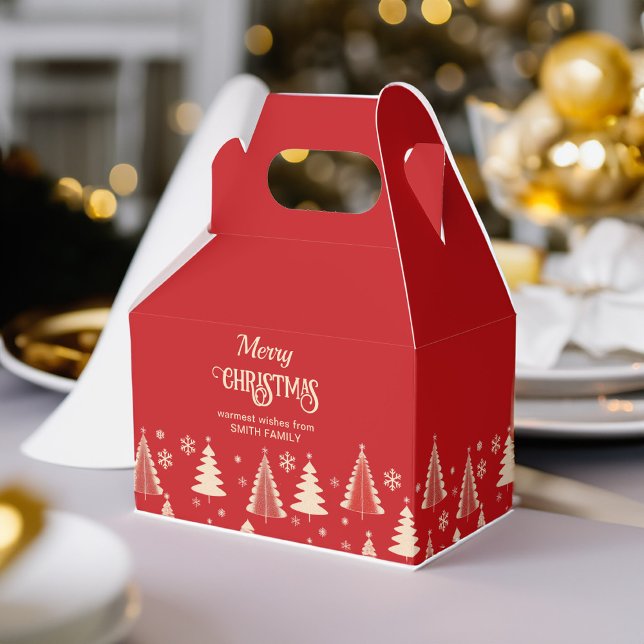 Ballotins Joyeux Noël, beige rouge du milieu du siècle (Merry Christmas modern retro  midcentury red gold beige Christmas trees personalized party Favor Box)