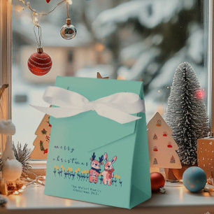 Ballotins Joyeux Noël – Renne et Lapin sur fond sarcelle