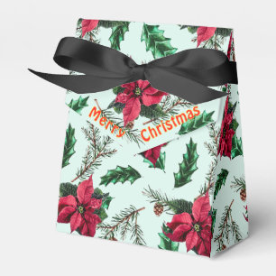 Ballotins Joyeux Noël Rouge Poinsettia Greenery Boîte cadeau