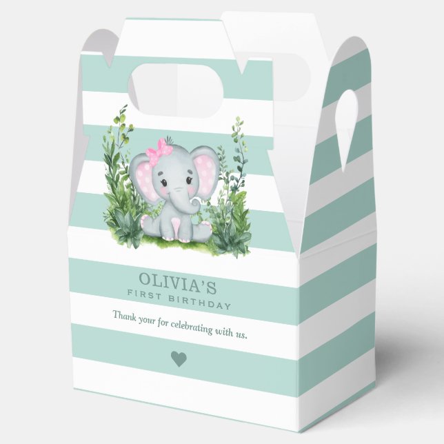 Ballotins Jungle Elephant Green Girl 1er anniversaire Merci (Ouvert)