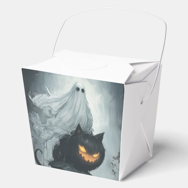 Ballotins Le fantôme d'Halloween à cheval sur un chat noir (Recto)