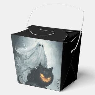 Ballotins Le fantôme d'Halloween à cheval sur un chat noir