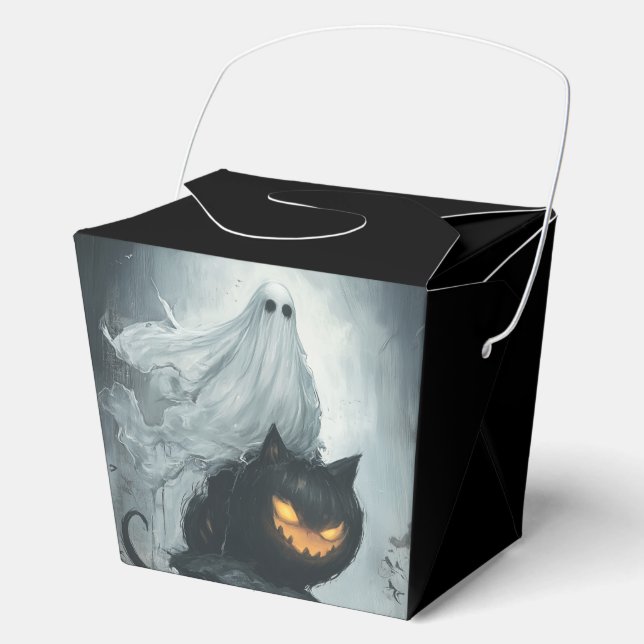 Ballotins Le fantôme d'Halloween à cheval sur un chat noir (Recto)