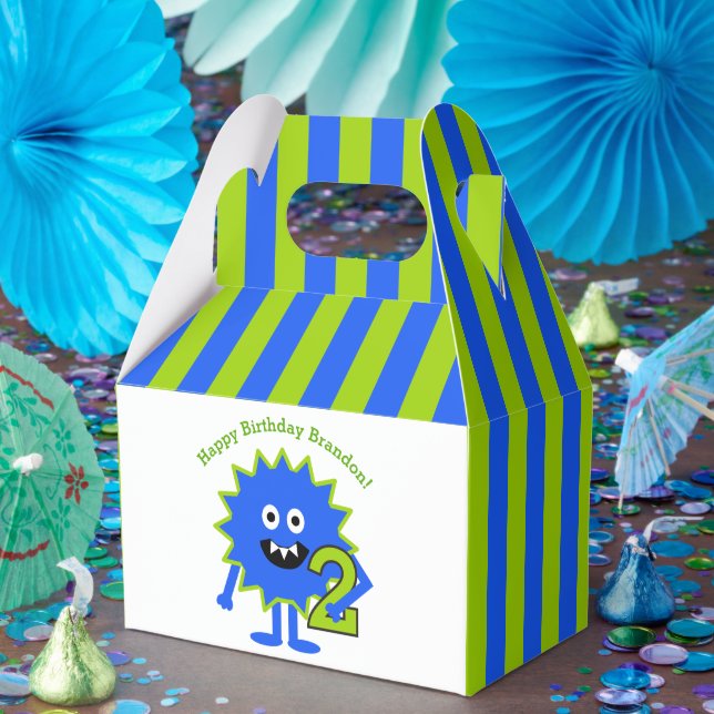 Ballotins Little Monster 2e anniversaire Boy Blue Green Stri (Fête)