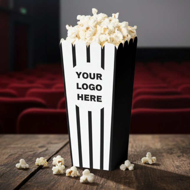 Ballotins Logo de l'entreprise Vidéo noir et blanc Popcorn (Business Logo Black & White Striped Movie Popcorn Favor Boxes
)