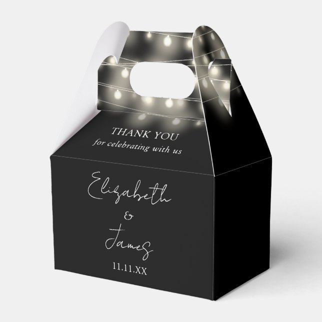 Ballotins Lumières de mariage en ficelle noir et blanc Merci (Verso)