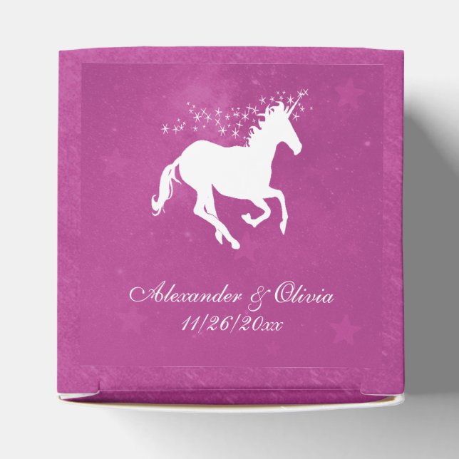 Ballotins Magenta Unicorn boîte de préférence de mariage (Haut)