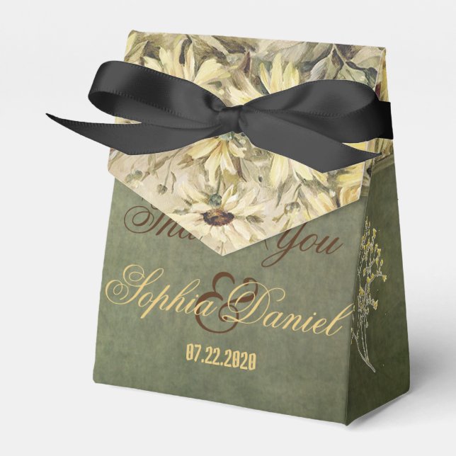 Ballotins Marguerites D'Or Avec Sage Wedding Favor Box (Verso)