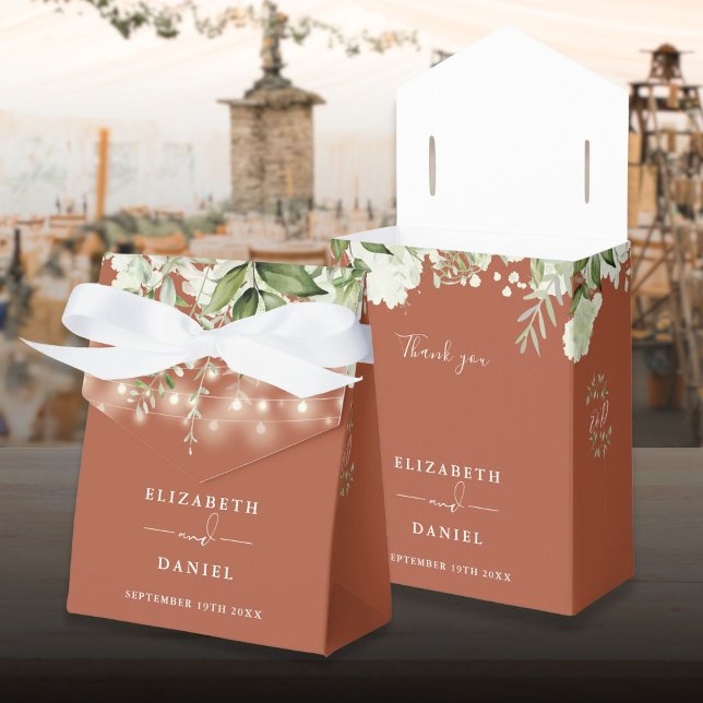 Ballotins Mariage à cordes de verdure en terre cuite (Terracotta Greenery String Lights Wedding Favor Boxes)