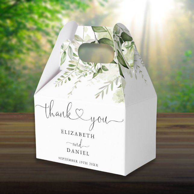Ballotins Mariage à l'écriture florale de verdure (Greenery Floral Heart Script Wedding Favor Boxes)