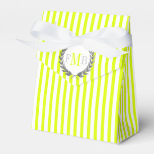 Ballotins Mariage à rayures chartreuse et blanc avec monogra