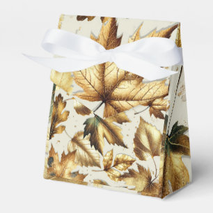 Ballotins Mariage automnal glamour beige et feuilles dorées