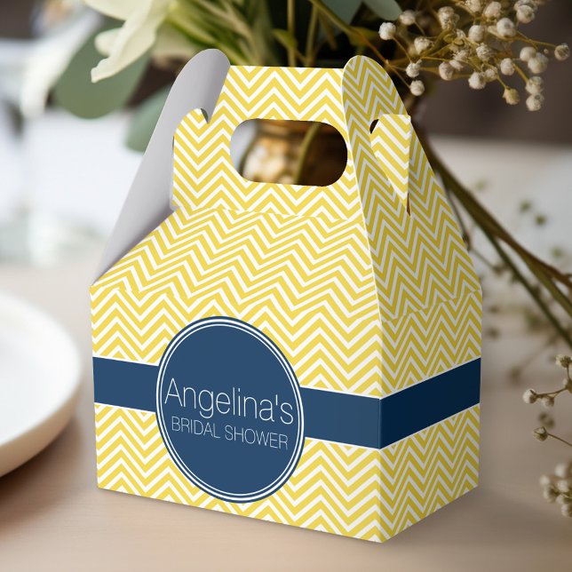 Ballotins Mariage avec des chevrons bleus et jaunes (Personalized favor box - monogram wedding shower)