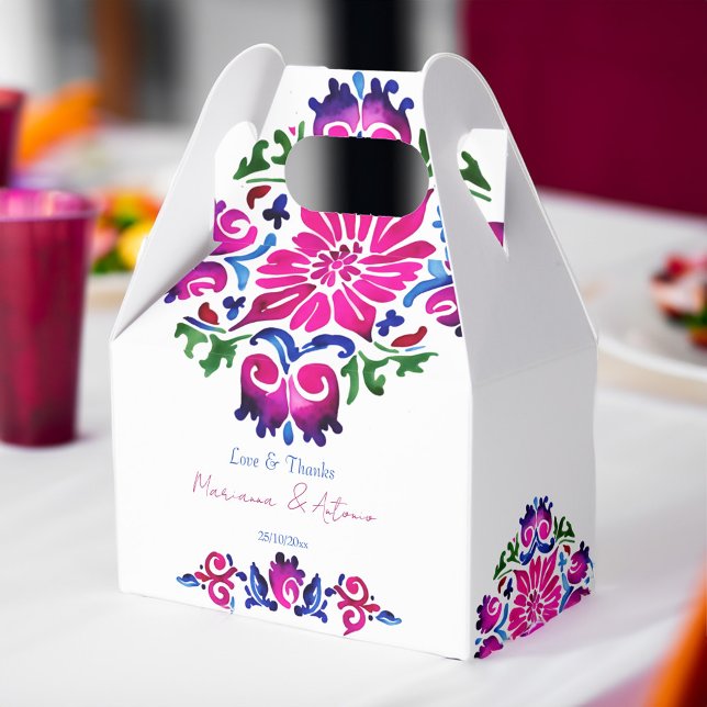 Ballotins Mariage carreaux de talavera mexicain bleu rose (Pink blue Mexican talavera tiles wedding Favor Box personalized favors fiesta mexicana themed)