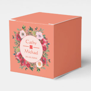 Ballotins Mariage chinois moderne orangé cercle fleuri