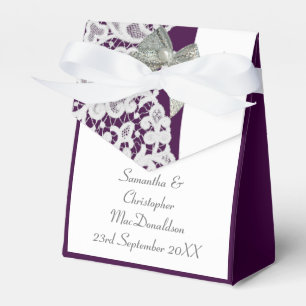 Ballotins Mariage de dentelle damassé blanc et violet clair