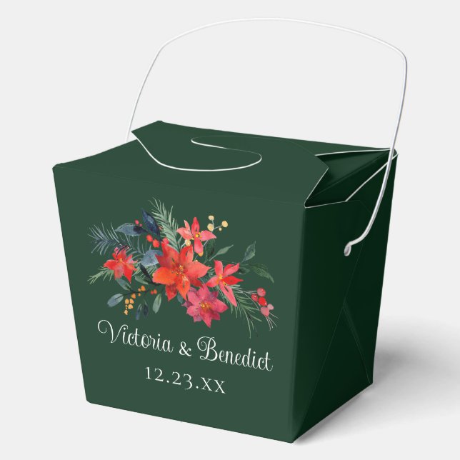 Ballotins Mariage de Noël vert Rouge Poinsettia Floral (Recto)