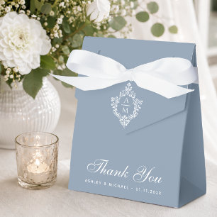 Ballotins Mariage Dusty Blue Blason Monogramme Écriture Blan