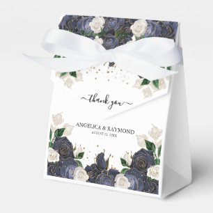 Ballotins Mariage Élégant Fleurs Bleu Marine & Blanc Remerci