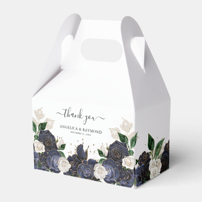 Ballotins Mariage élégant Navy & White Rose Florals (Verso)