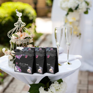 Ballotins Mariage élégant noir violet gothique floral crâne