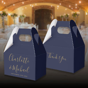 Ballotins Mariage élégant signature script or bleu marine