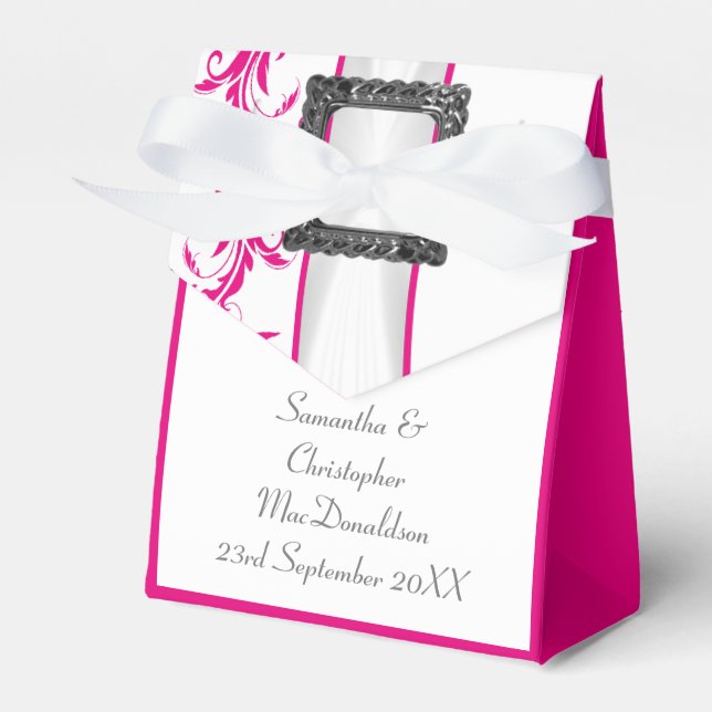 Ballotins Mariage en dentelle blanche rose fushia brillant (Verso)