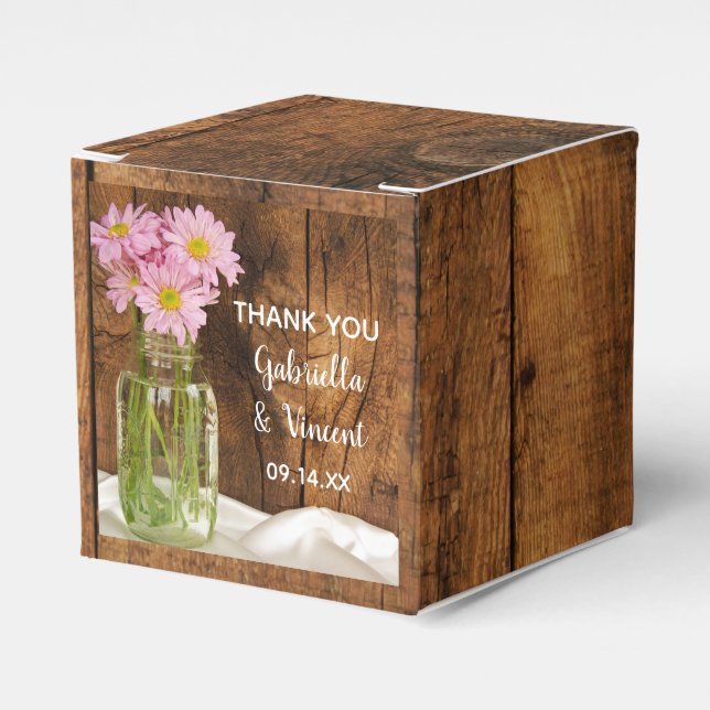 Ballotins Mariage Faux Barn Wood Mason Jar et Rose Daisy (Verso)