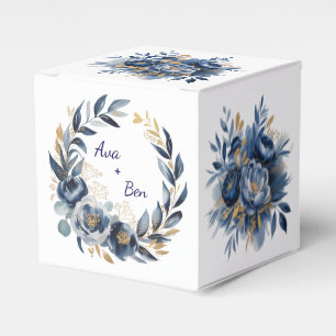 Ballotins Mariage Fleur de Pivoine Bleu Nuit et Or