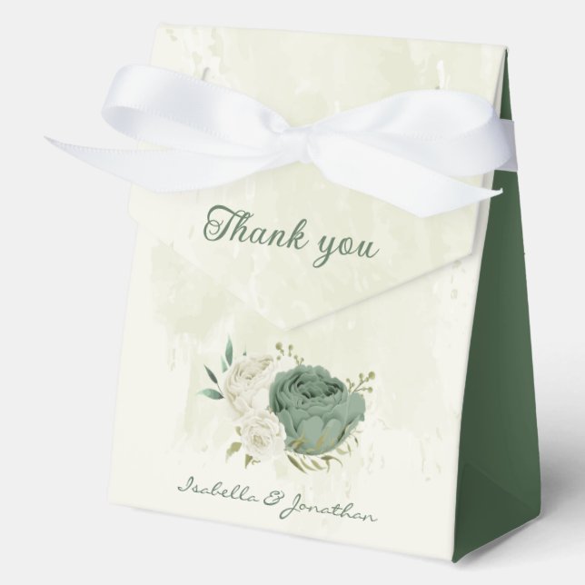 Ballotins mariage fleurs blanches vert sauge (Recto)