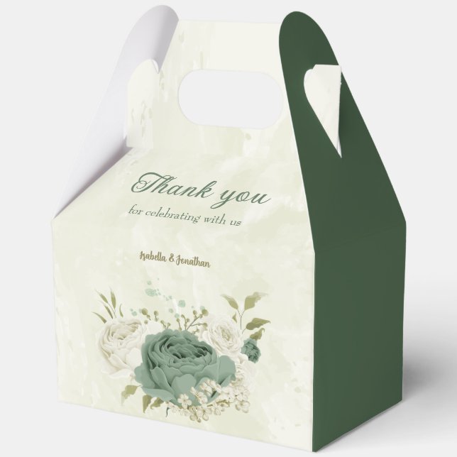 Ballotins mariage fleurs blanches vert sauge (Recto)
