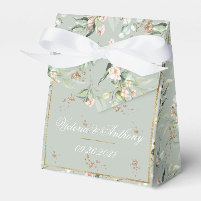 Ballotins Mariage Floral Aquarelle Vert Sage Or (Verso)