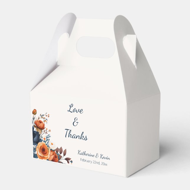 Ballotins Mariage floral bleu marine brûlé orange (Verso)