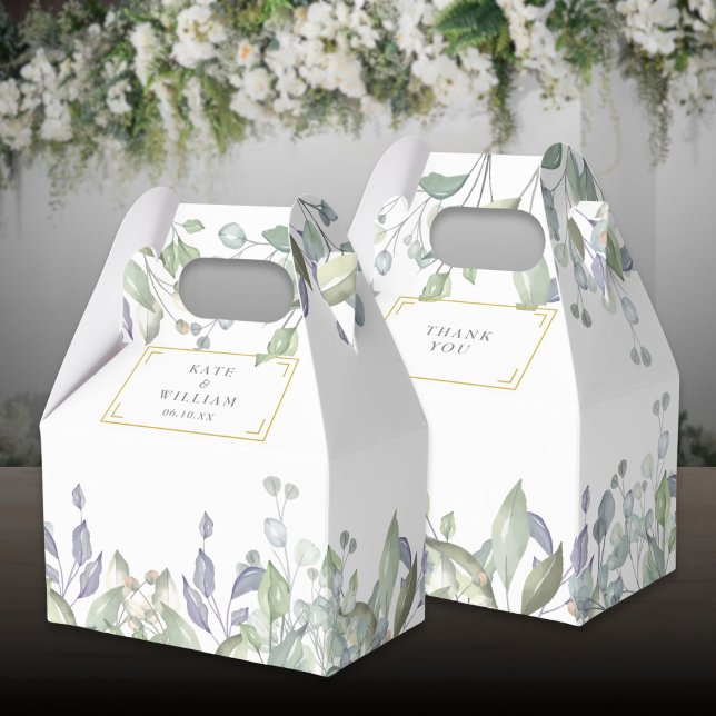 Ballotins Mariage Floral de Verdure de Lilas de Sauge Élégan (Elegant Sage Lilac Greenery Floral Wedding Favor Boxes)