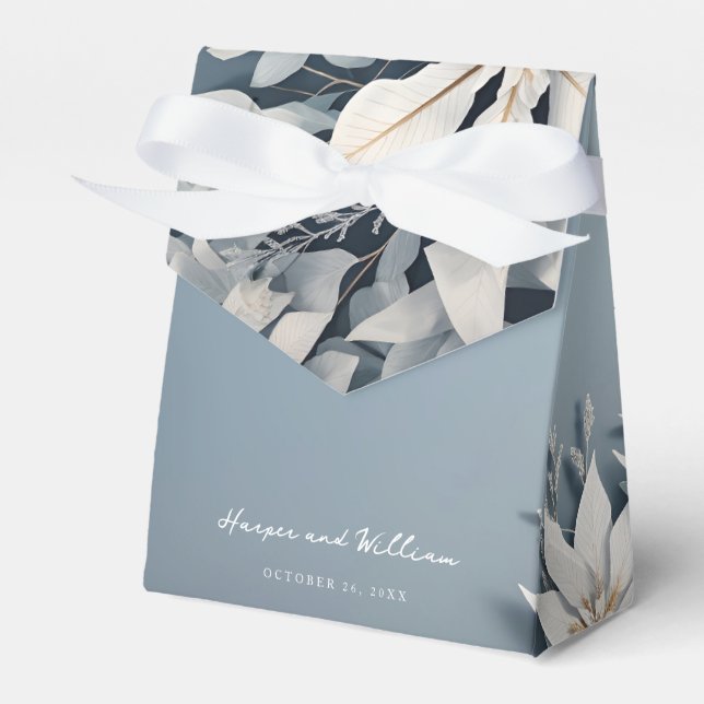 Ballotins Mariage floral d'hiver bleu et blanc (Verso)