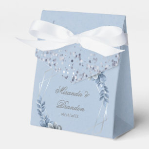 Ballotins Mariage floral géométrique en argent bleu Dusty