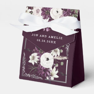 Ballotins Mariage floral géométrique Plum et Argent