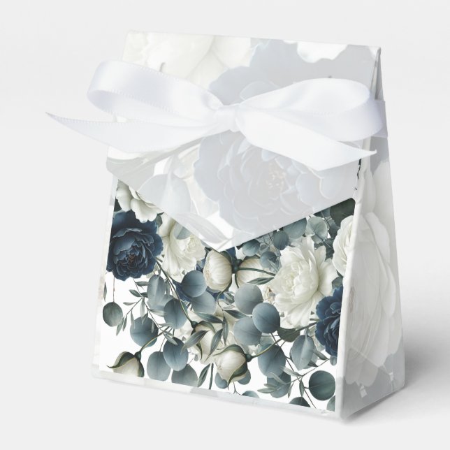 Ballotins Mariage floral moderne bleu foncé et blanc (Verso)